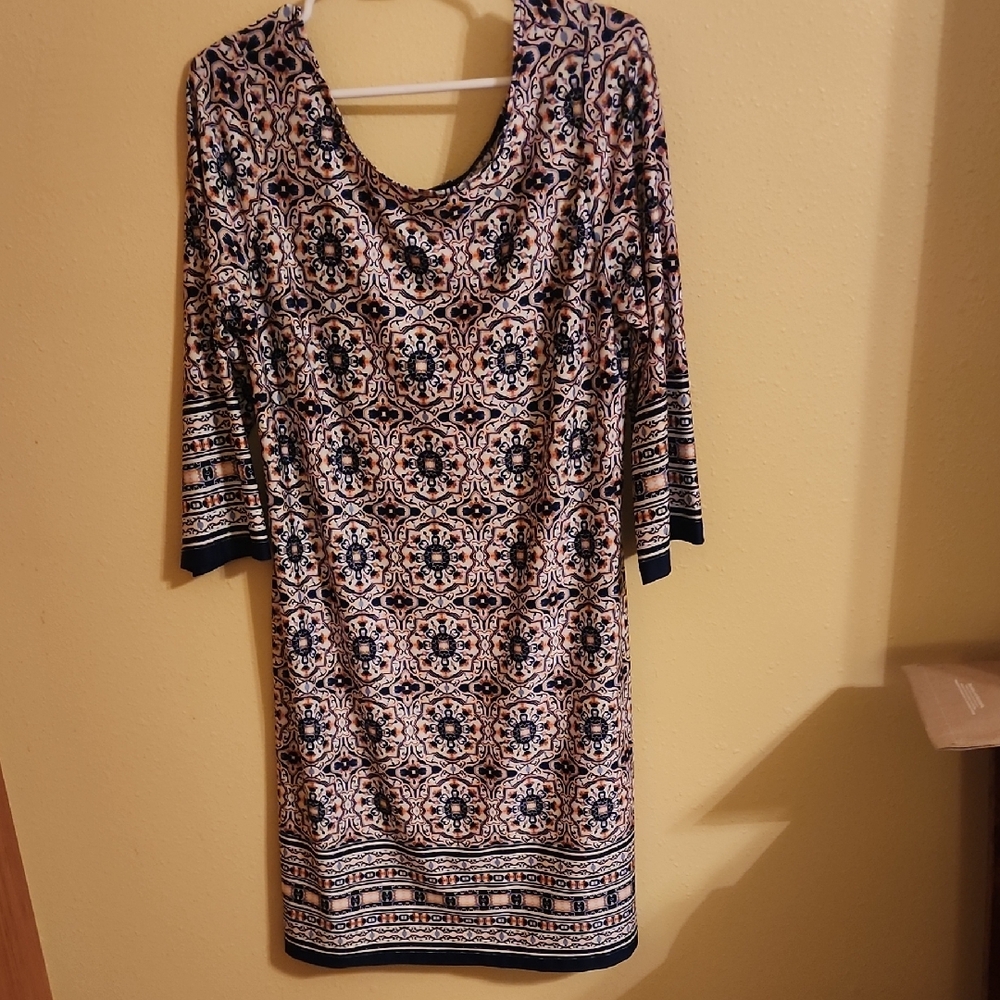 AB Studio Black and Cream Patterned Long Sleeve Dress